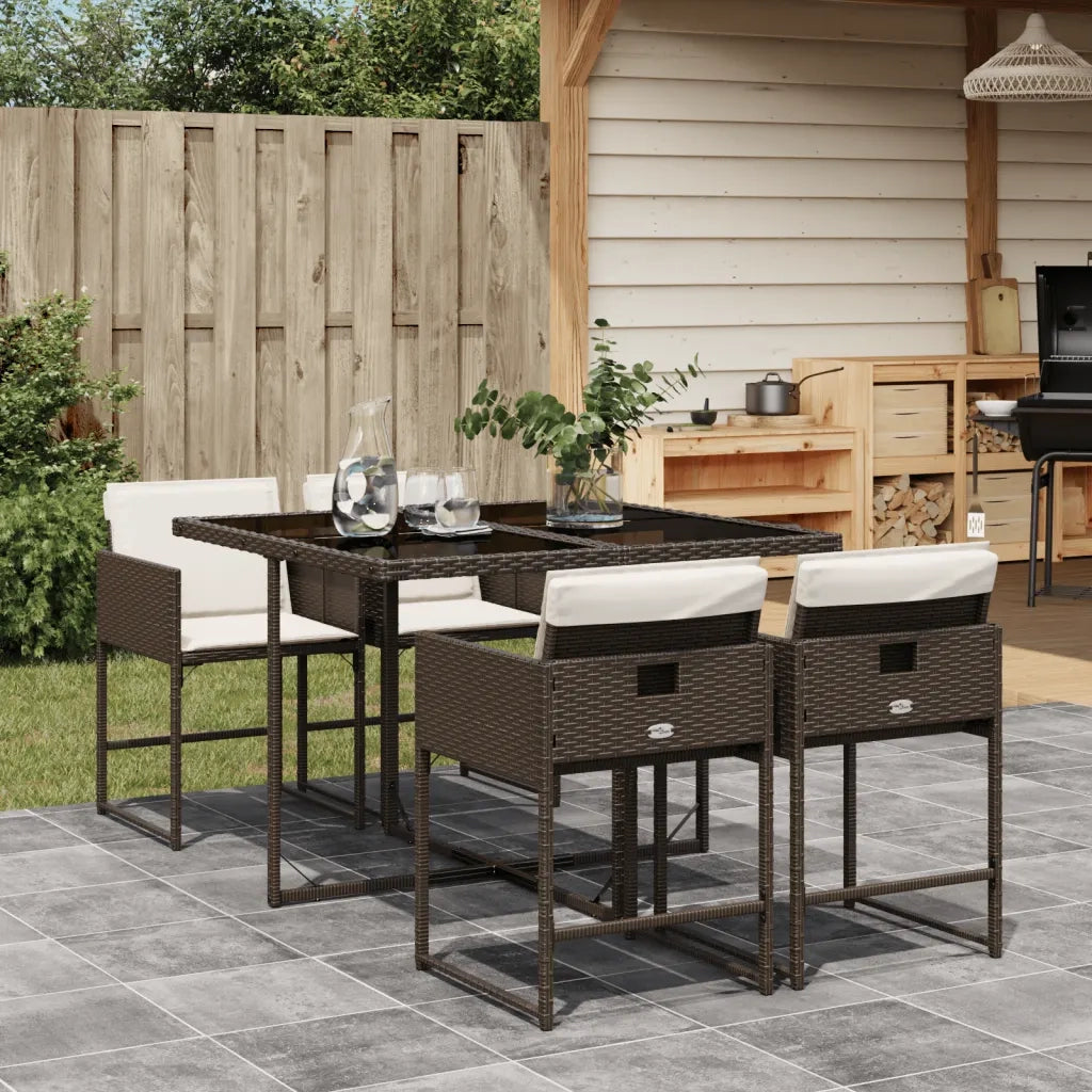 Set da Pranzo da Giardino 5pz | Set Salotto da Giardino con Cuscini in Polyrattan Marrone