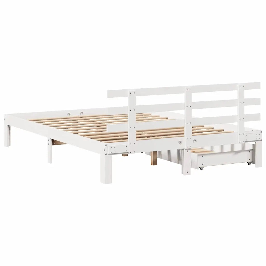 Giroletto con Cassetti Bianco 140x200 cm Legno Massello di Pino 3302011