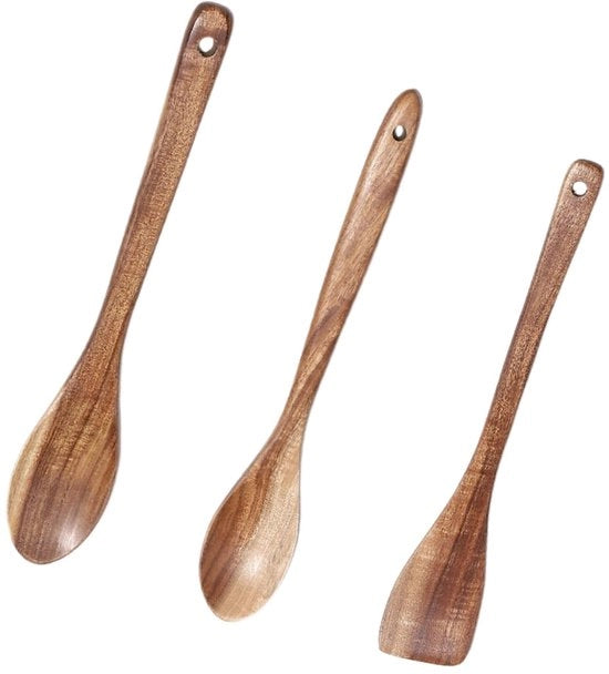 Set di cucchiai di legno da cucina 3 in 1 con superficie antiscivolo di legno