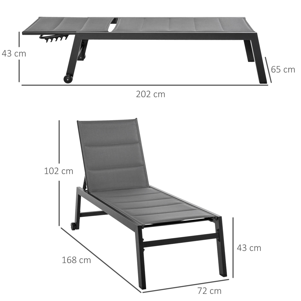 Easycomfort Sdraio da Giardino Reclinabile su 5 Livelli Rivestimento Imbottito, Alluminio e Texteline, 72x168x102cm Grigio