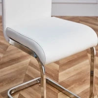 Set di 4 sedie da pranzo a sbalzo, struttura in metallo cromato, Schienale in pelle PU, 42x 54 x 100 cm, Bianco