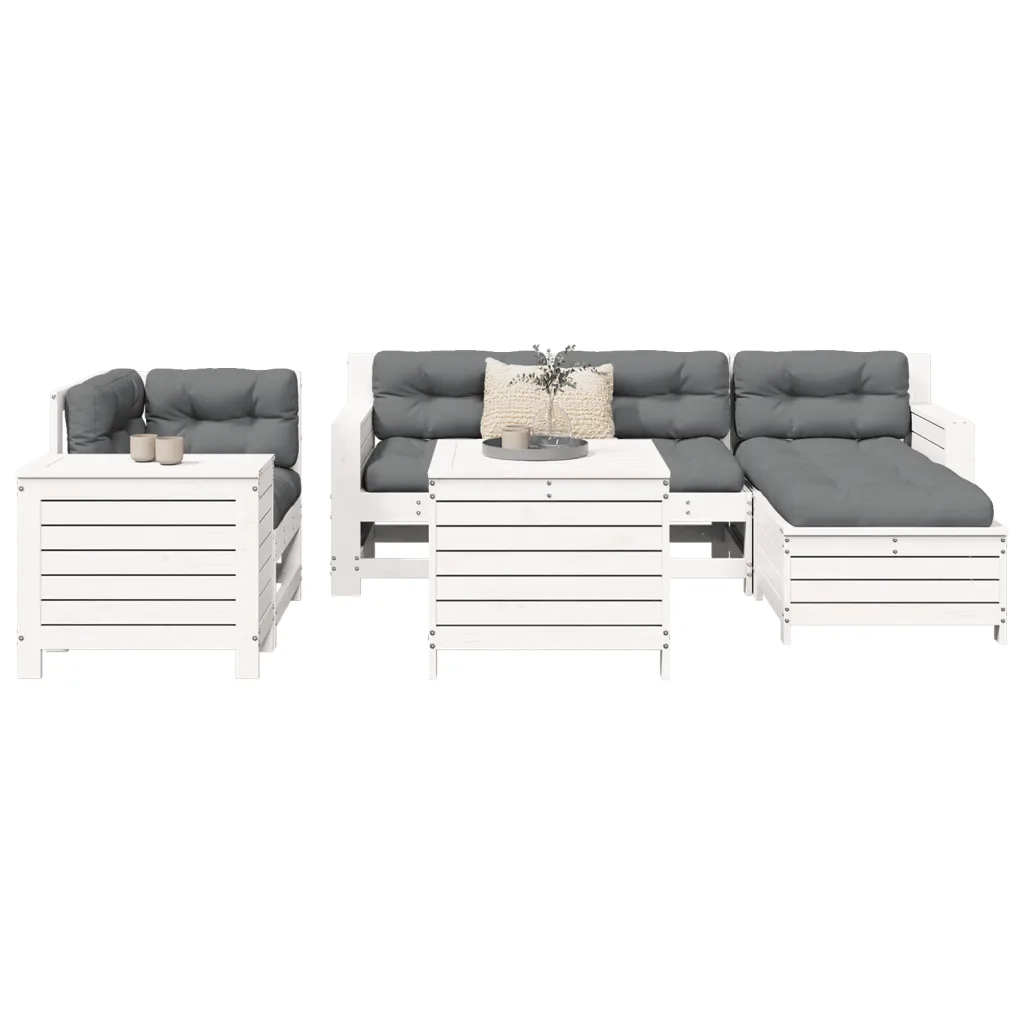 Set Divani da Giardino 7 pz Bianco in Legno Massello di Pino 3250509