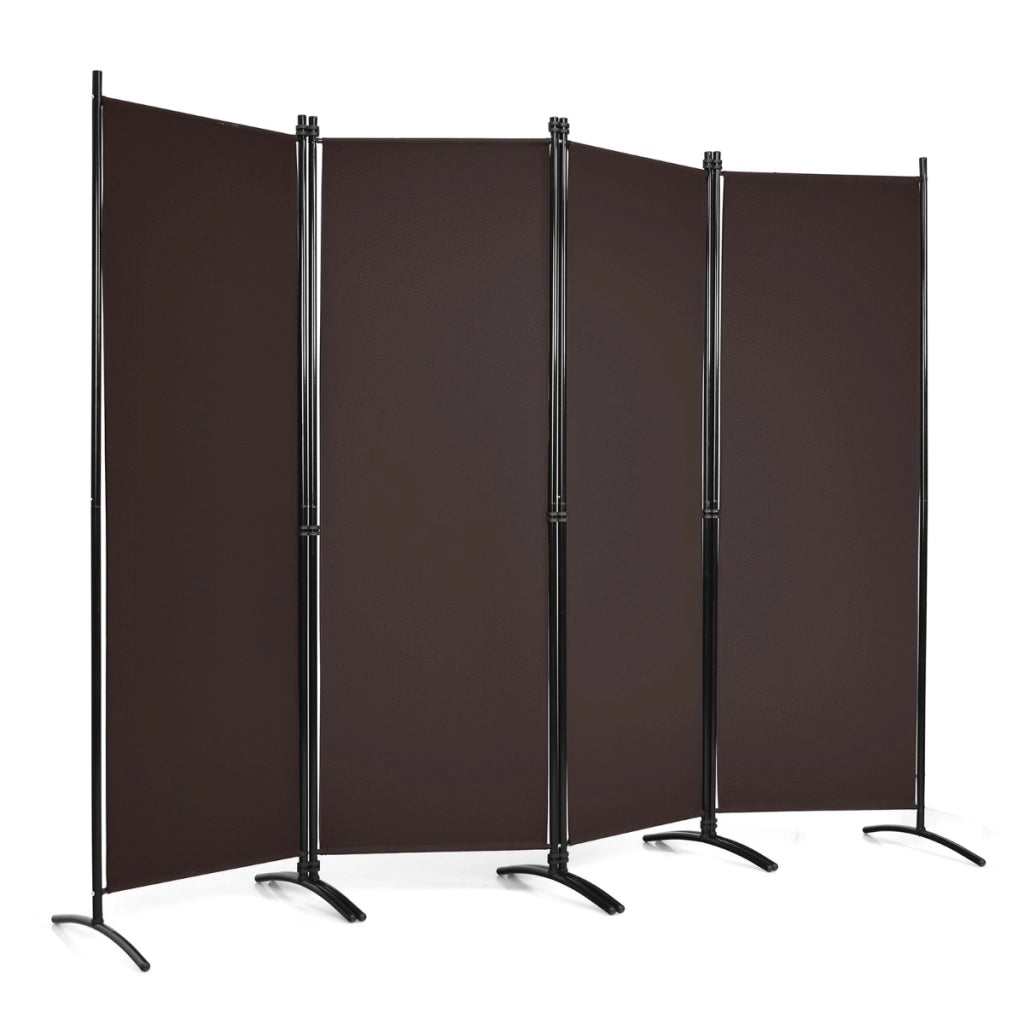 Paravento a 4 pannelli da interno in metallo-Divisorio pieghevole con piedini stabili 220x173cm Marrone