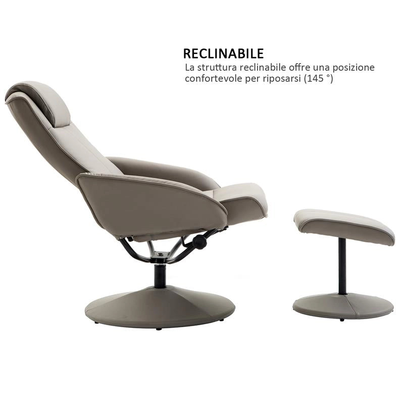 POLTRONA RELAX RECLINABILE CON POGGIAPIEDI IN ECOPELLE GRIGIO