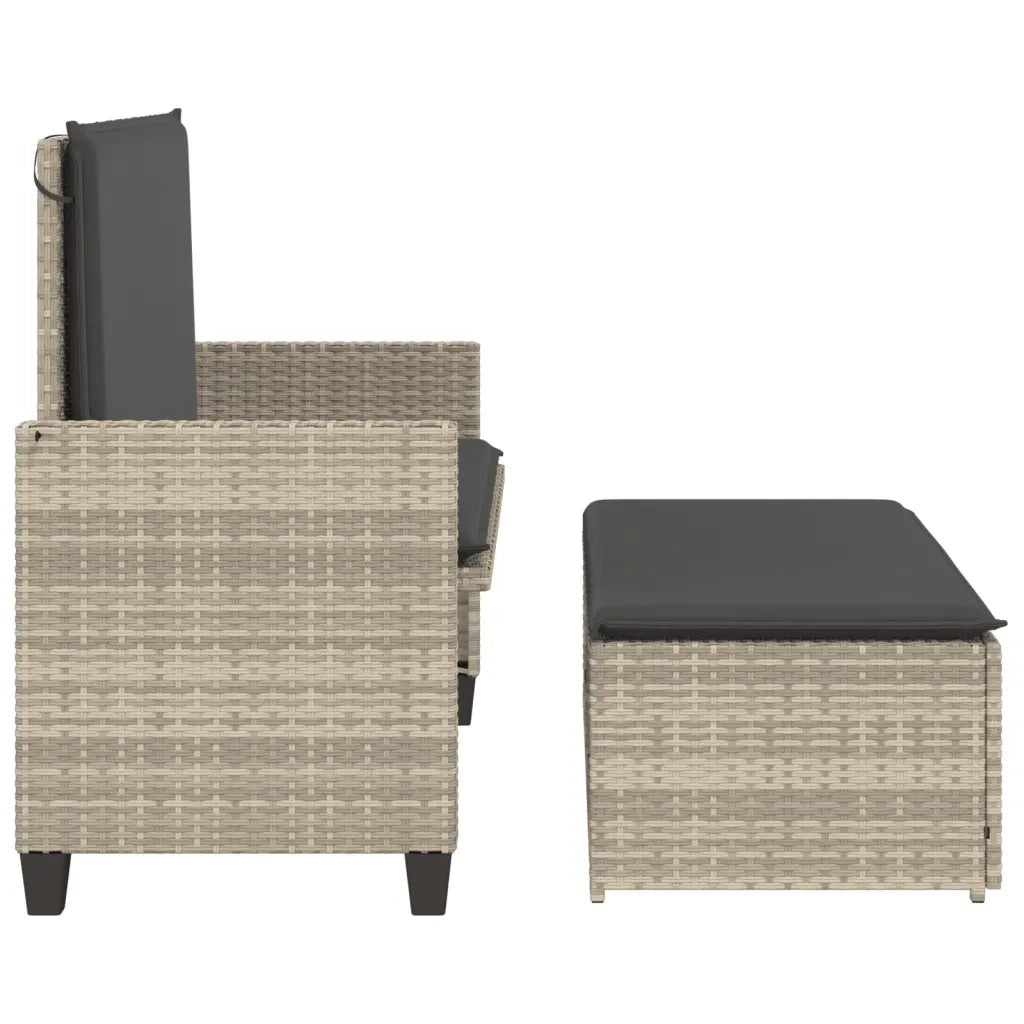 Panca Giardino Cuscini e Poggiapiedi-Sgabello-Panca da esterno Grigio Chiaro Polyrattan