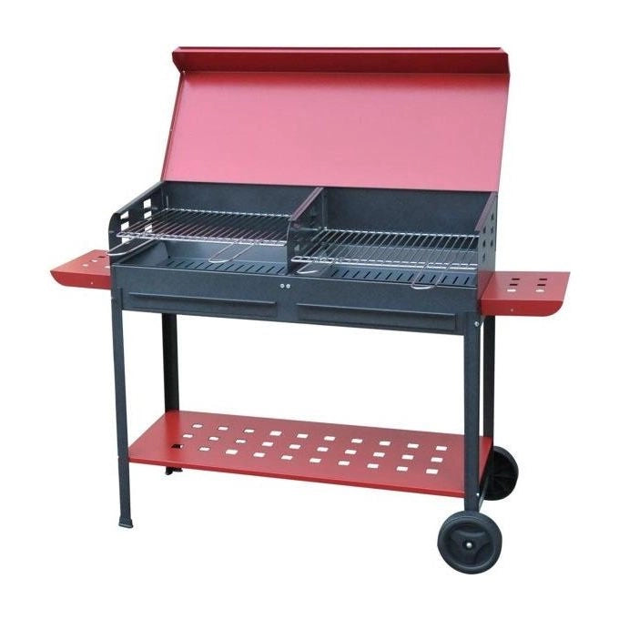 MILLE 501BIG Barbecue Vanessa Big con Doppia Griglia in Acciaio Cromato per Cottura a Carbone Ruote per Trasporto Cassetto Portacenere Estraibile (100x40x88 cm) colore Nero