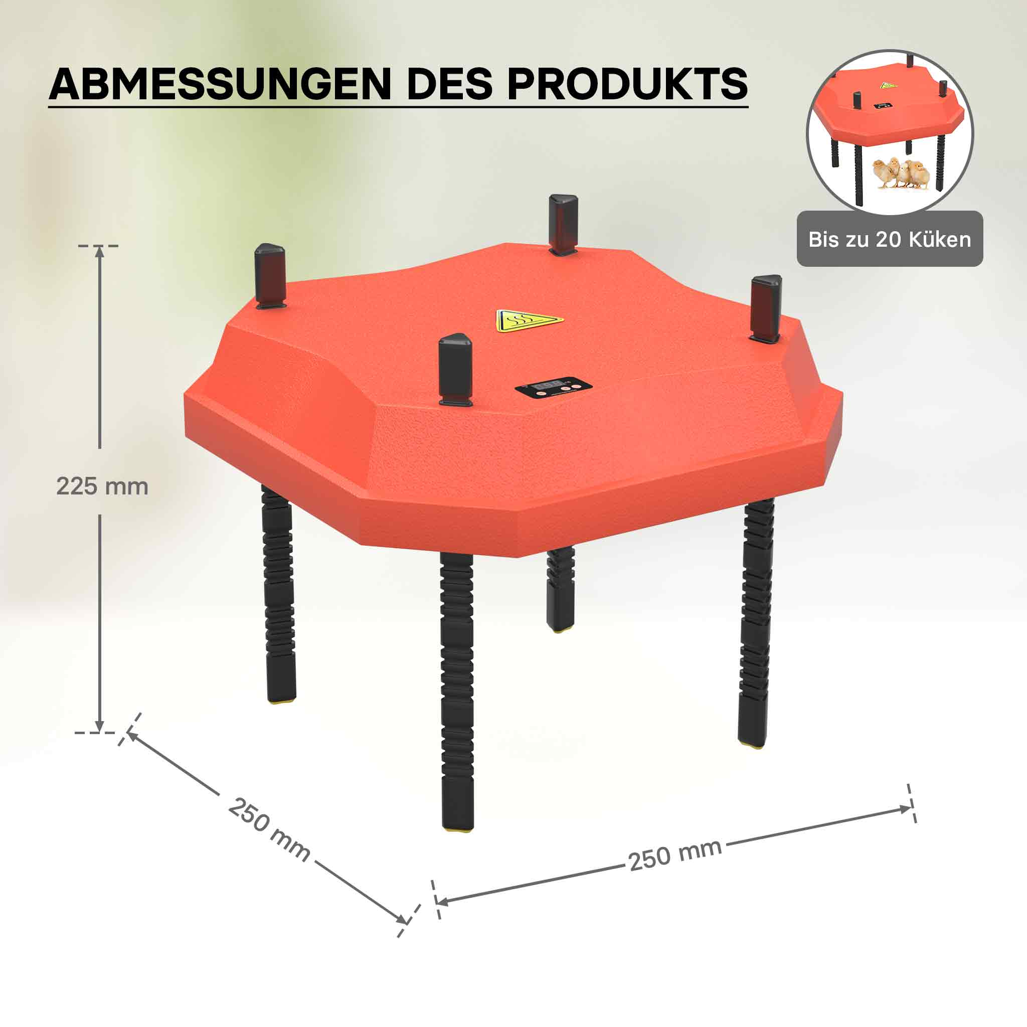 Fudajo Chioccia artificiale 25x25cm 30W Piastra termica per 15-20 pulcini, temperatura regolabile