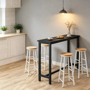 Tavolo da pranzo alto con struttura in metallo e piano in MDF, piedini regolabili, per cucina e bar, nero, 140 × 100 × 40 cm