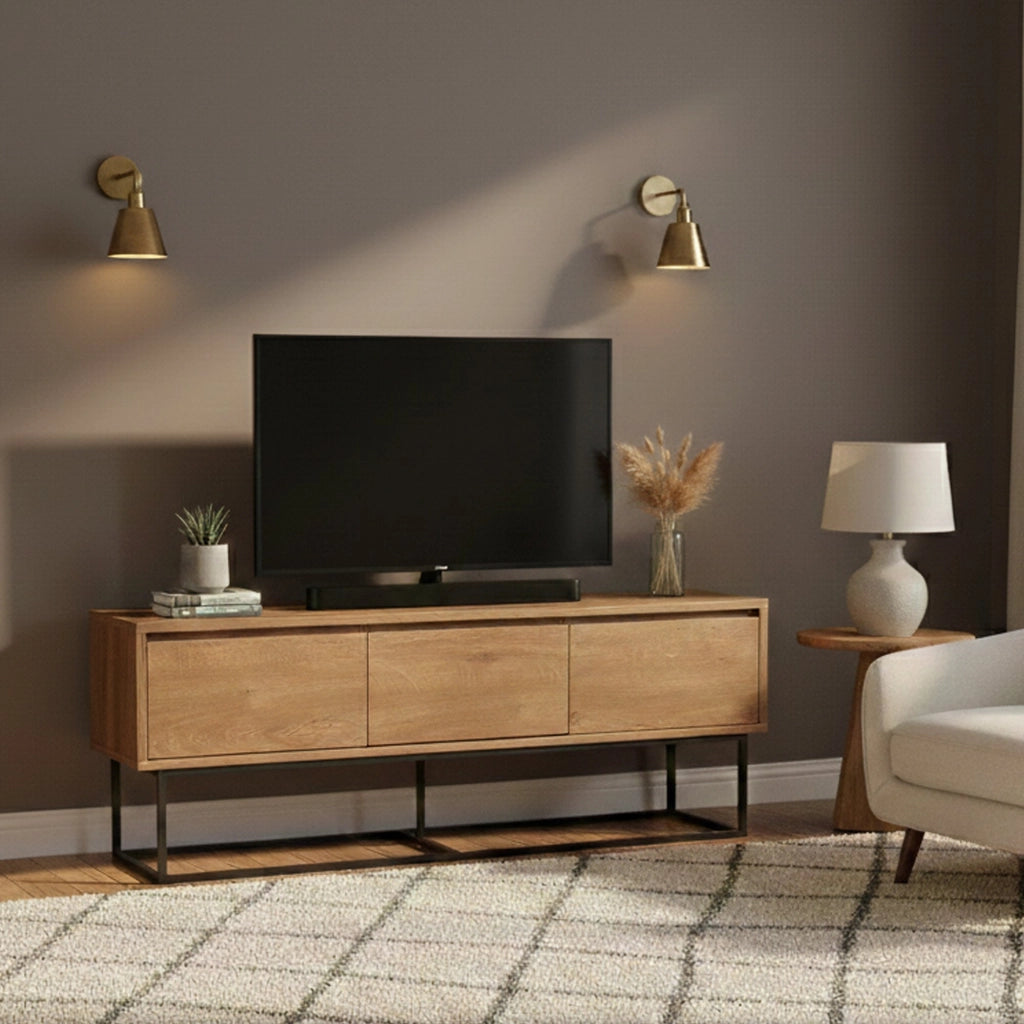 Mobile porta TV Iginia, Credenza da soggiorno, Armadio basso per TV, Base parete attrezzata, 140x40h50 cm, Noce e Nero