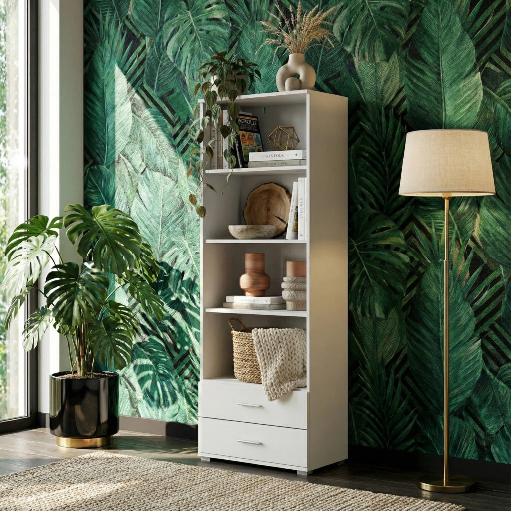 Libreria FAUSKE - 2 Cassetti - Bianco - Larghezza 69 cm, Altezza 180 cm, Profondit? 34 cm