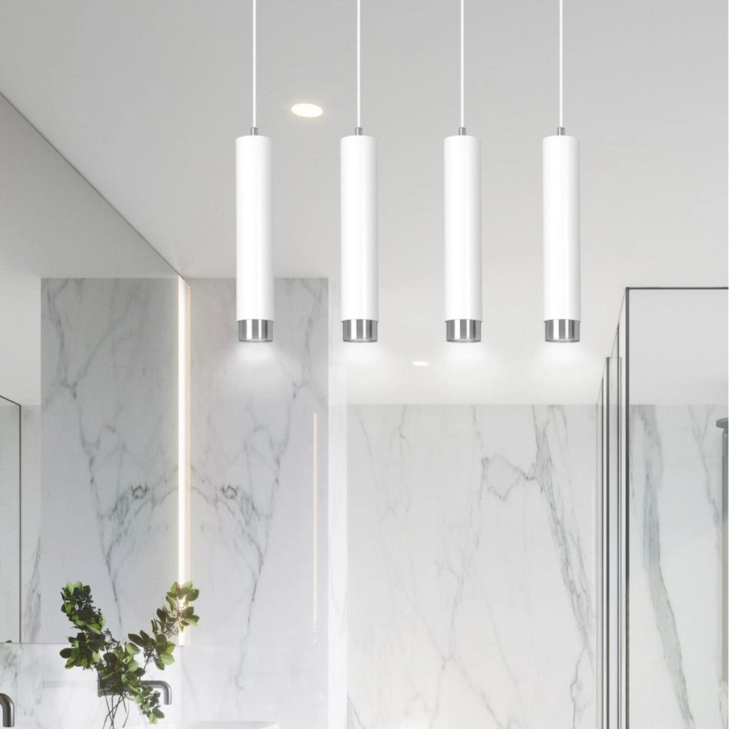 Lampada a sospensione KIBO in acciaio bianco con dettagli cromo