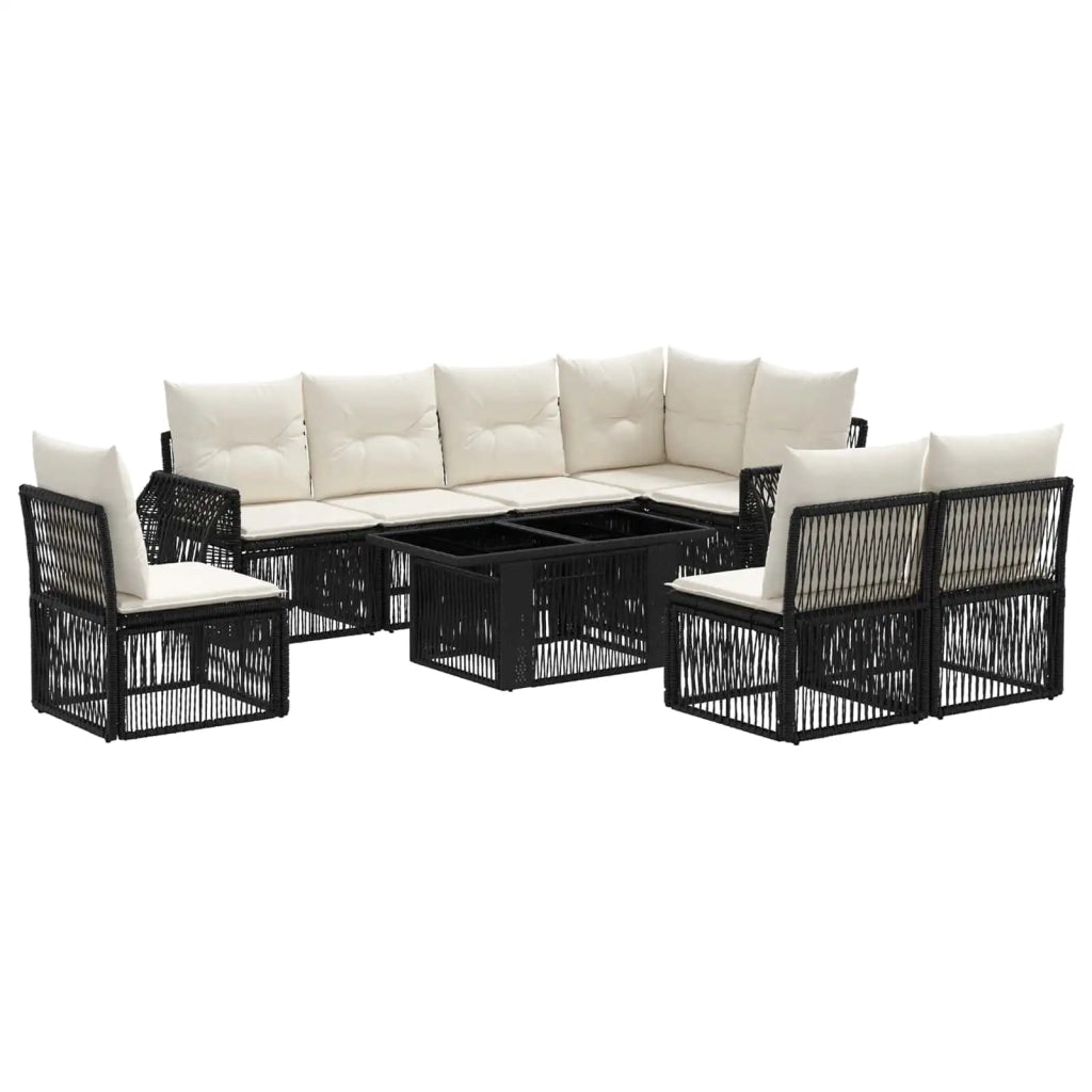 Set Divano da Giardino 9 pz Nero e Bianco Crema polyrattan 3436951