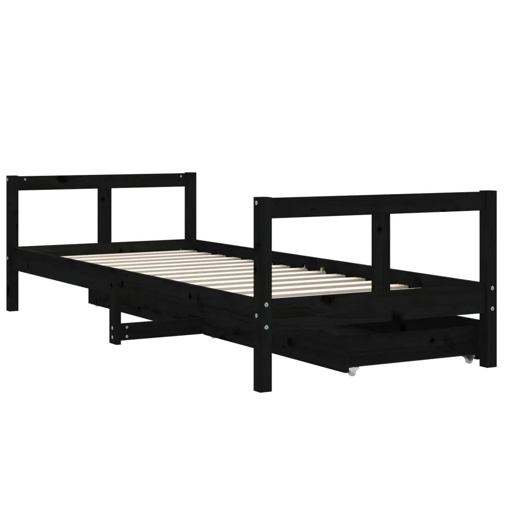Giroletto Bambini | Letto Infantile | Lettino con Cassetti Nero 80x200cm Massello di Pino