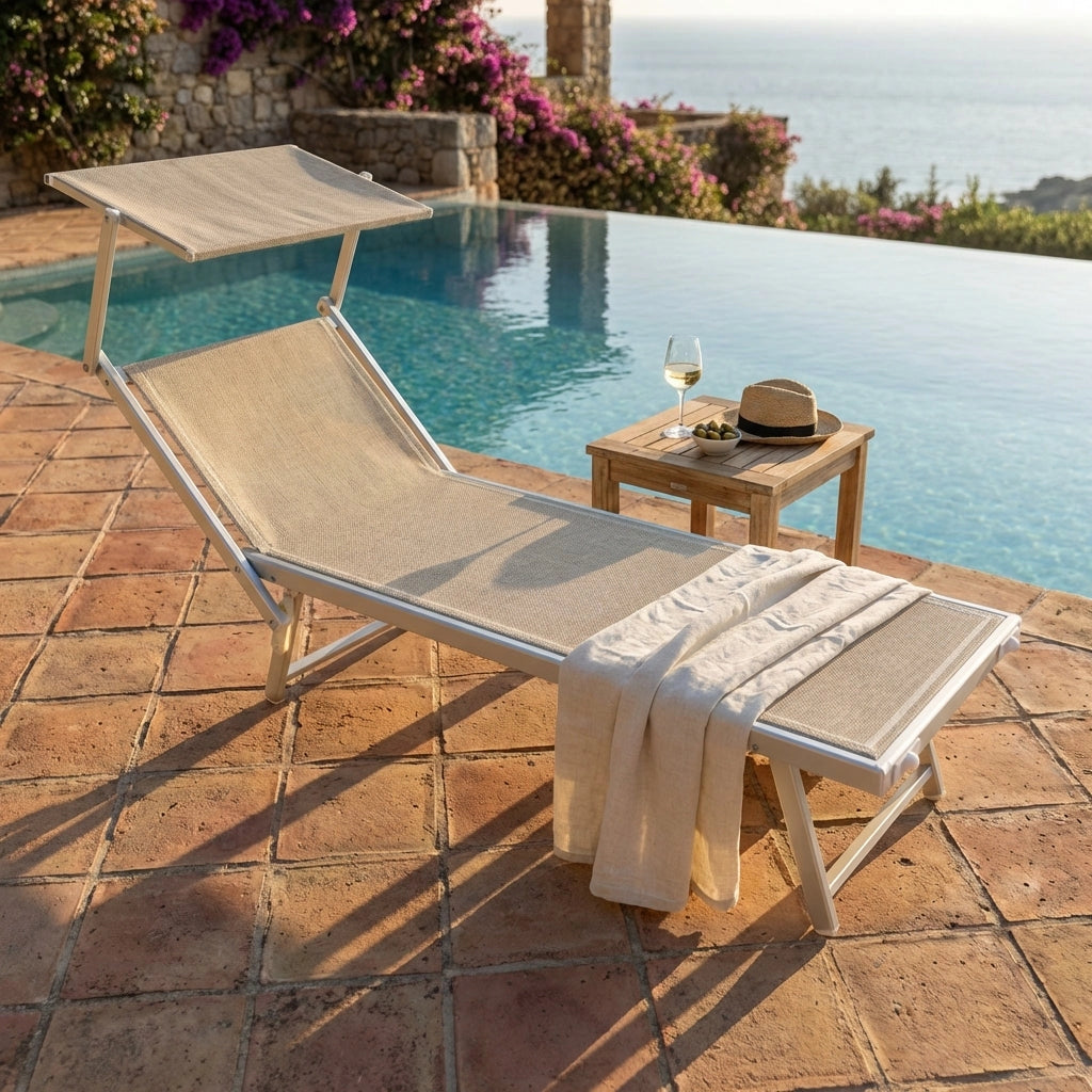 Lettino prendisole da Giardino in Alluminio cm 183x61x38 - MILBURN