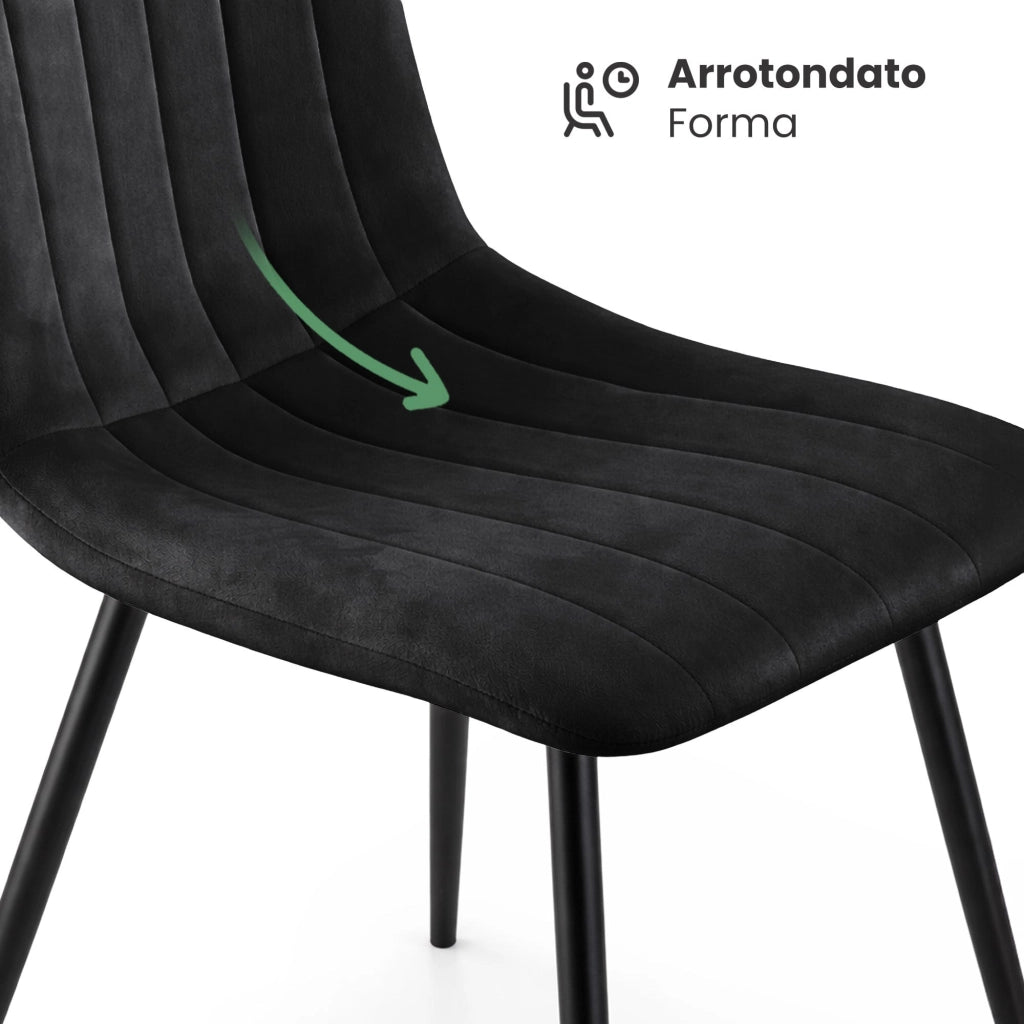 Set di 2 Sedie in velluto trapuntate LIVO Nero gambe nere