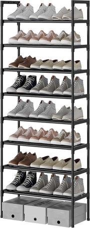 Scaffale per scarpe in legno extra resistente con 8 livelli, alta piattaforma per 16-24 pair di scarpe, misura 56 x 30 x 140cm