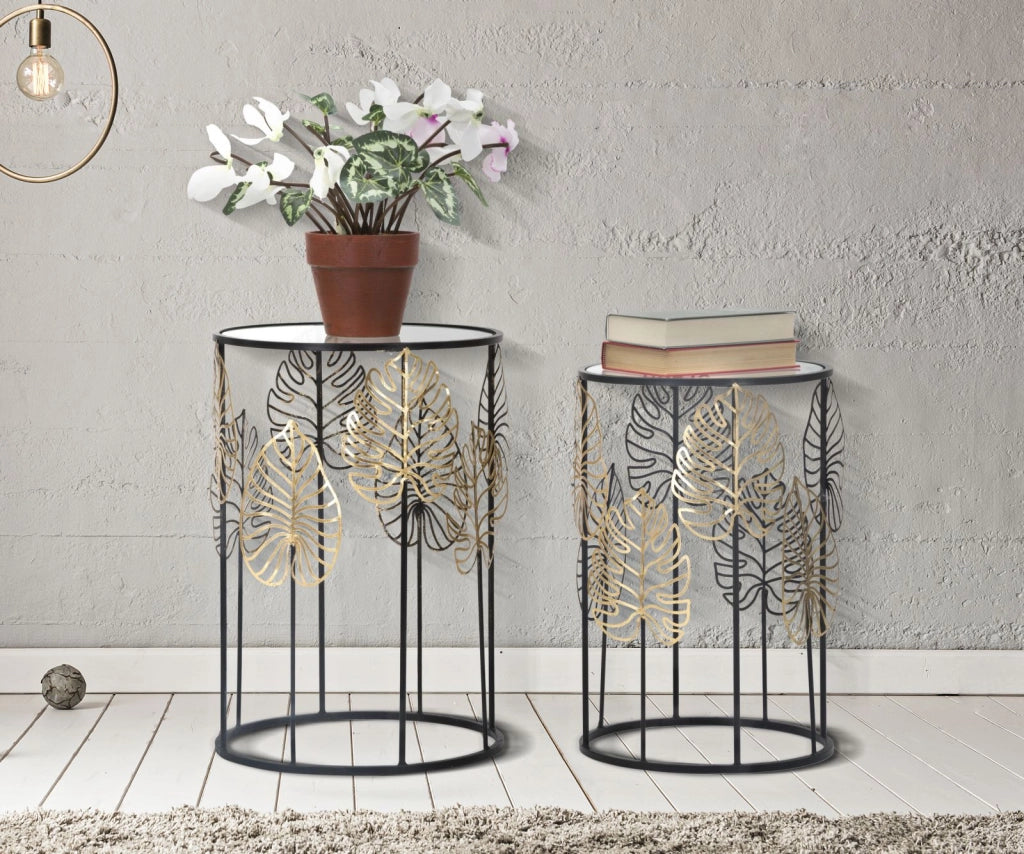 TAVOLINETTI FOGLIE GLAM COPPIA CM � 38X55-33X50