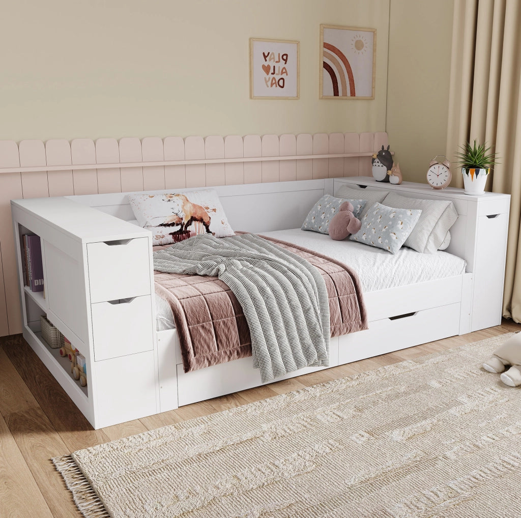 Letto singolo per bambini 90x200 cm con cassetto e comodino
