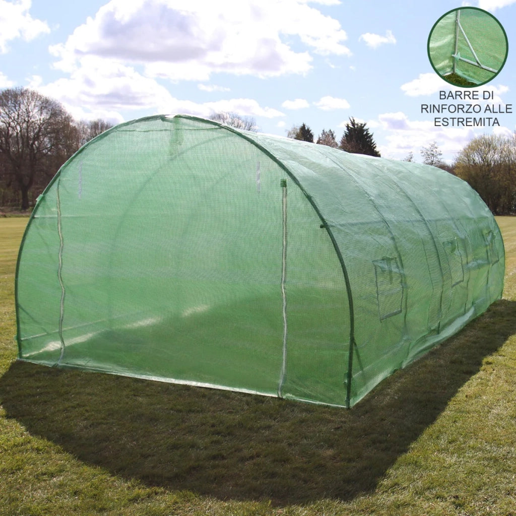 Serra da Giardino a Tunnel da Esterno in Polietilene Resistente alla Corrosione e Raggi UV Telaio in Ferro Galvanizzato per Piante Giardinaggio - 25mm - 6m x 3m
