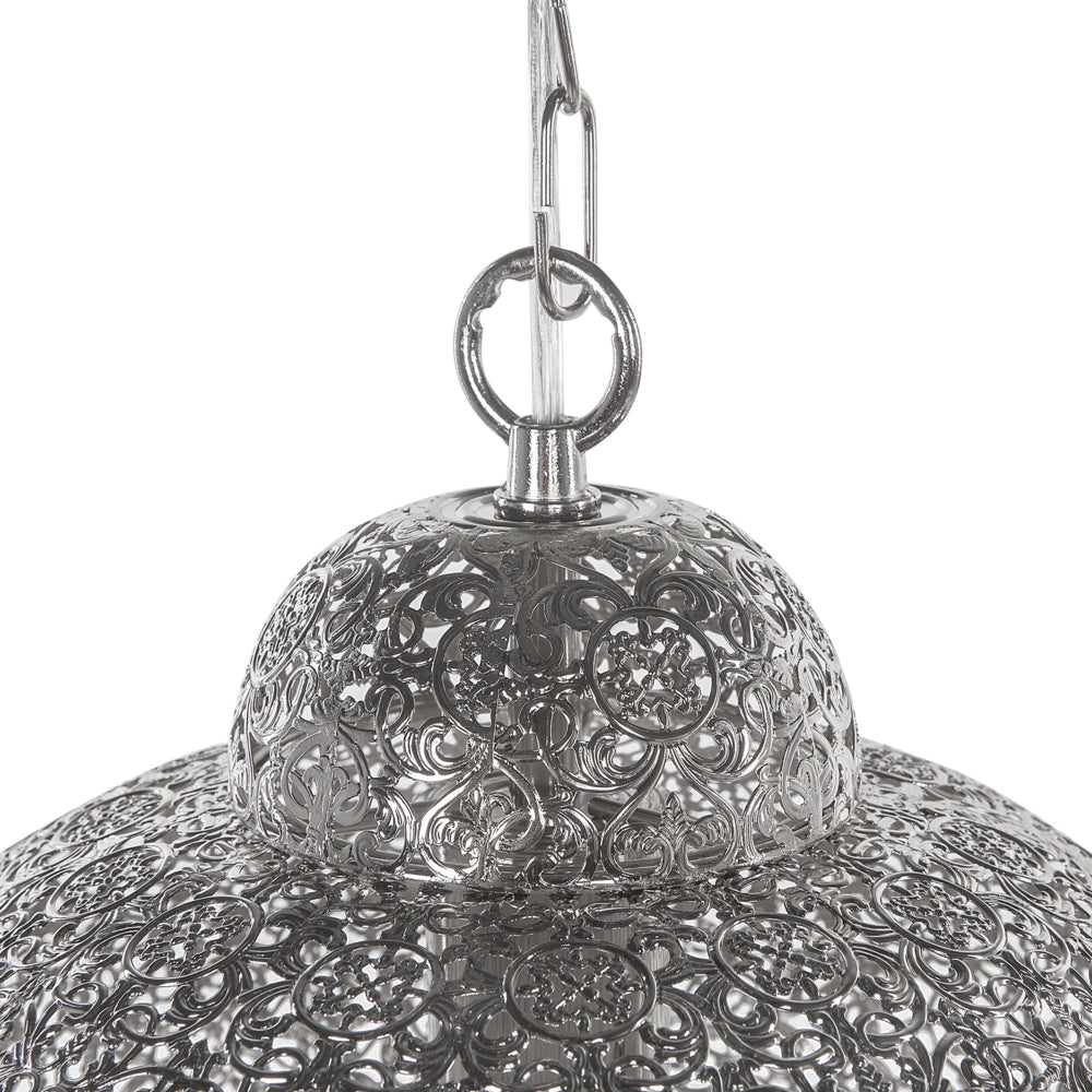 Lampada a sospensione in metallo argentato con motivi intagliati dal design marocchino vintage