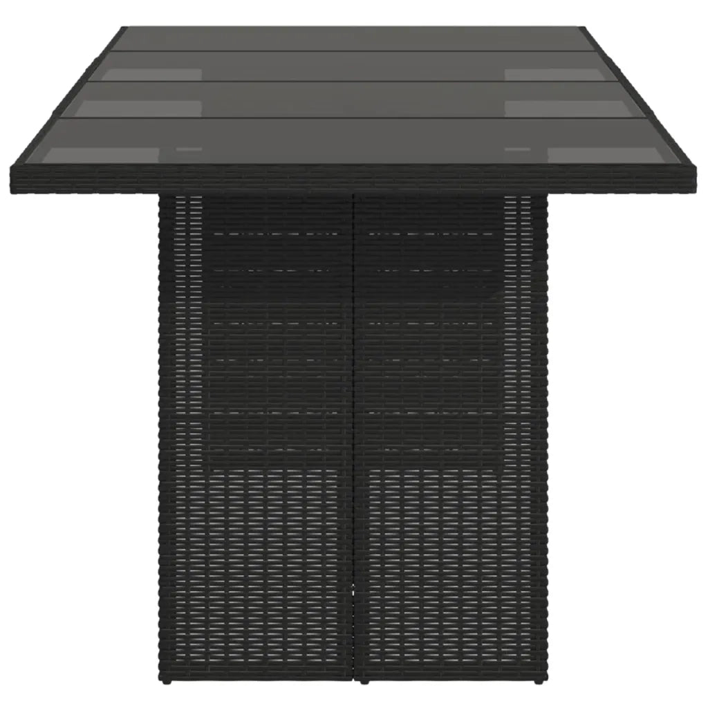 Tavolo da Giardino Piano in Vetro Nero 190x80x75 cm Polyrattan 365602