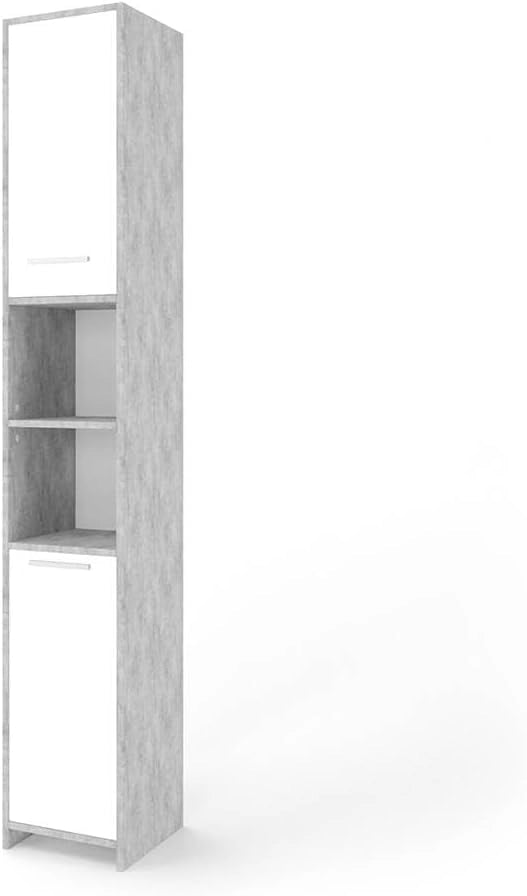 Set di mobili da bagno Maris, Bianco, 2 pezzi, con colonna e mobile a specchio per bagno, composto da armadio alto e armadietto a specchio