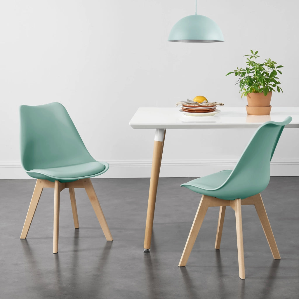 Set Fläten di 2 Sedie da Sala con Seduta Imbottita Rivestimento in Similpelle Menta Verde [en.casa]