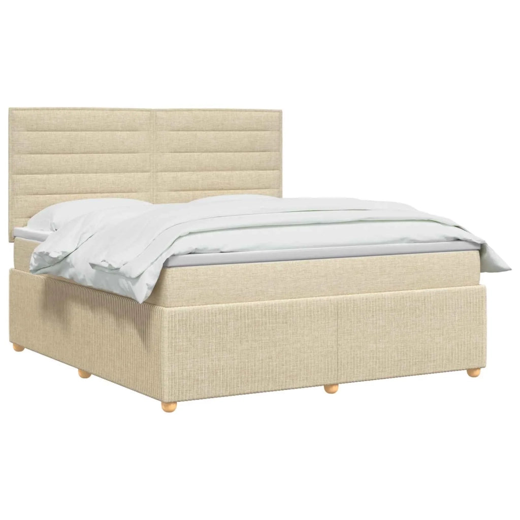 Letto Box Spring LED con Materasso Crema 140 x 200 cm Tessuto 3455872