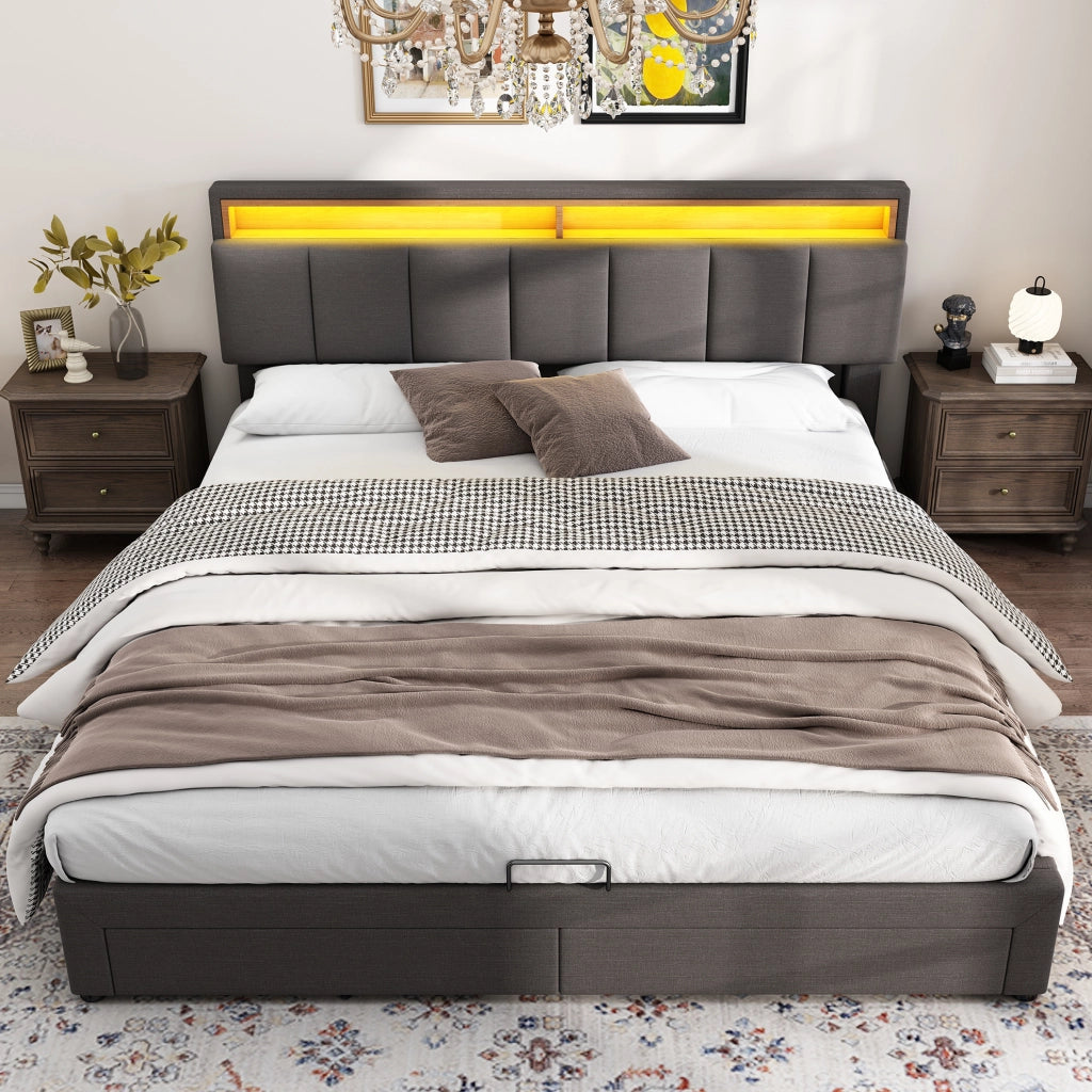 Letto imbottito 160x200 cm grigio scuro con LED