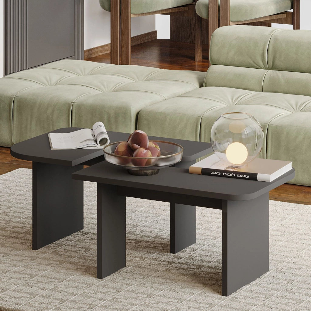 Set di tavolini in legno "Iris" - 90 x 45 x 35 cm - Grigio antracite