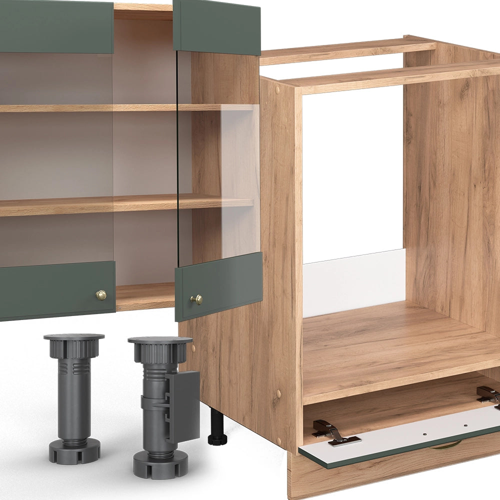 Cucina componibile Fame-Line Verde-oro rustico/Rovere dorato 300 cm senza piano di lavoro Vicco