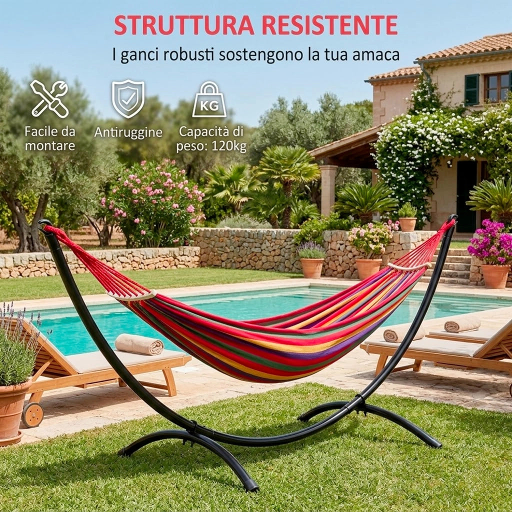 Supporto Per Amaca In Acciaio Con Telaio Ad Arco Ganci Laterali Portata 150 Kg Facile Da Assemblare Per Giardino Terrazzo Balcone Relax Outdoor 300 X 90 X 100 Cm Nero