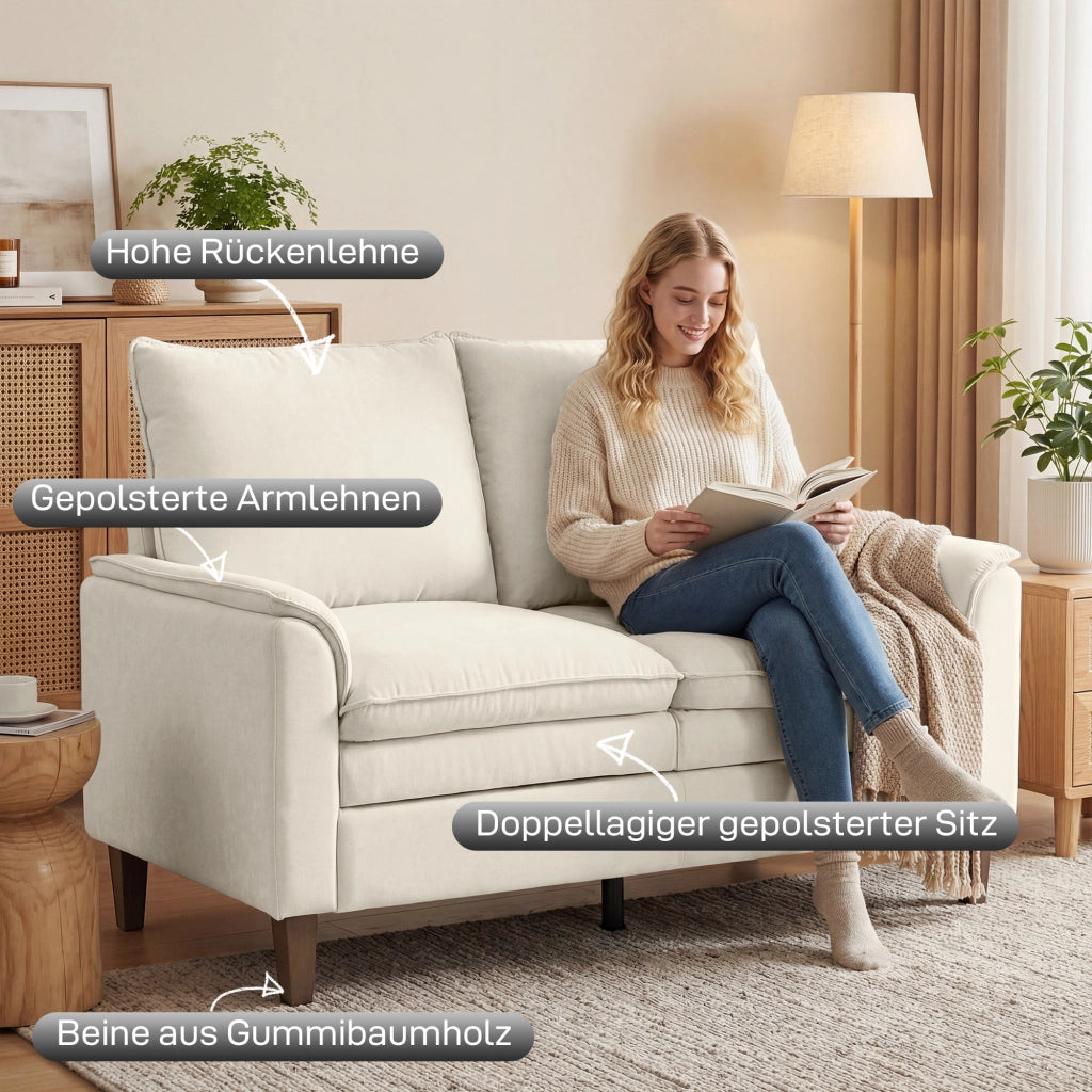Divano 2 posti in tessuto Chenille ¨C Xylo ¨C imbottitura doppio strato, schienale alto, crema