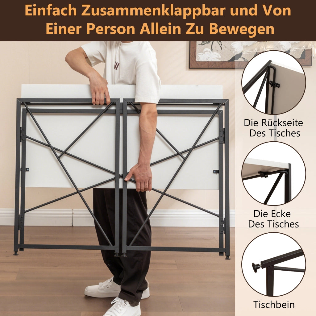 Scrivania pieghevole multifunzionale con struttura in MDF e metallo, per home office e piccoli spazi, bianco, 99 × 50 × 75 cm