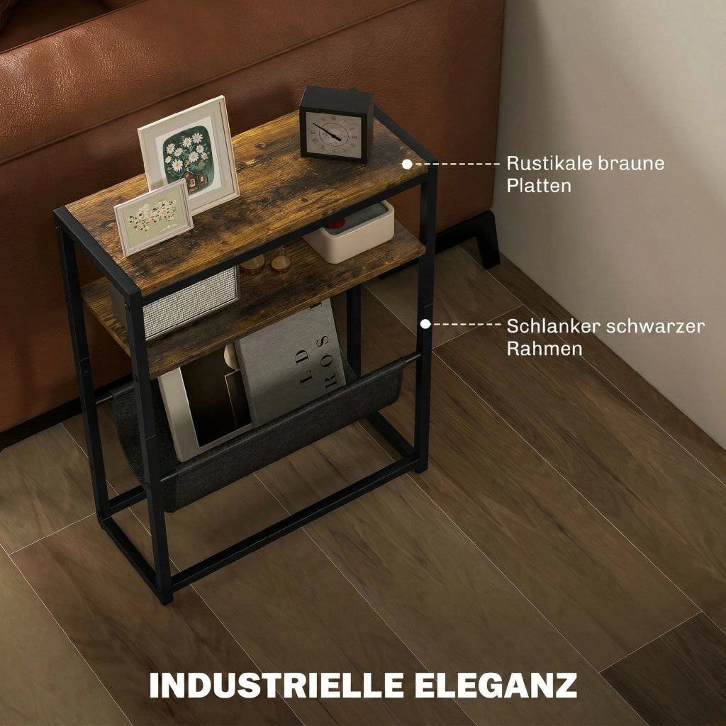 Tavolino da caff¨¨ con ripiani e porta riviste ¨C Zephmum ¨C Rustico marrone 43x18x56 cm