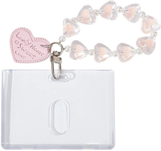 Porta carte con cuore - Protezione trasparente per la carta - Porta tessere con ID - Acrilico - Chiave appeso - Compatta e leggera