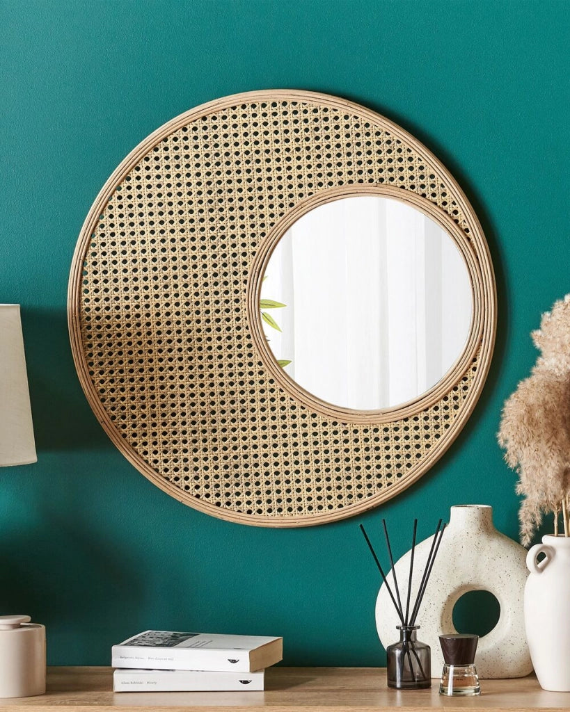 Specchio da parete decorativo telaio in bambù e rattan sintetico ø 60 cm