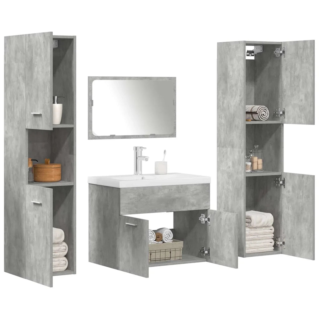 Set Mobili da Bagno 5 pz Grigio Cemento in Legno Multistrato 3324905