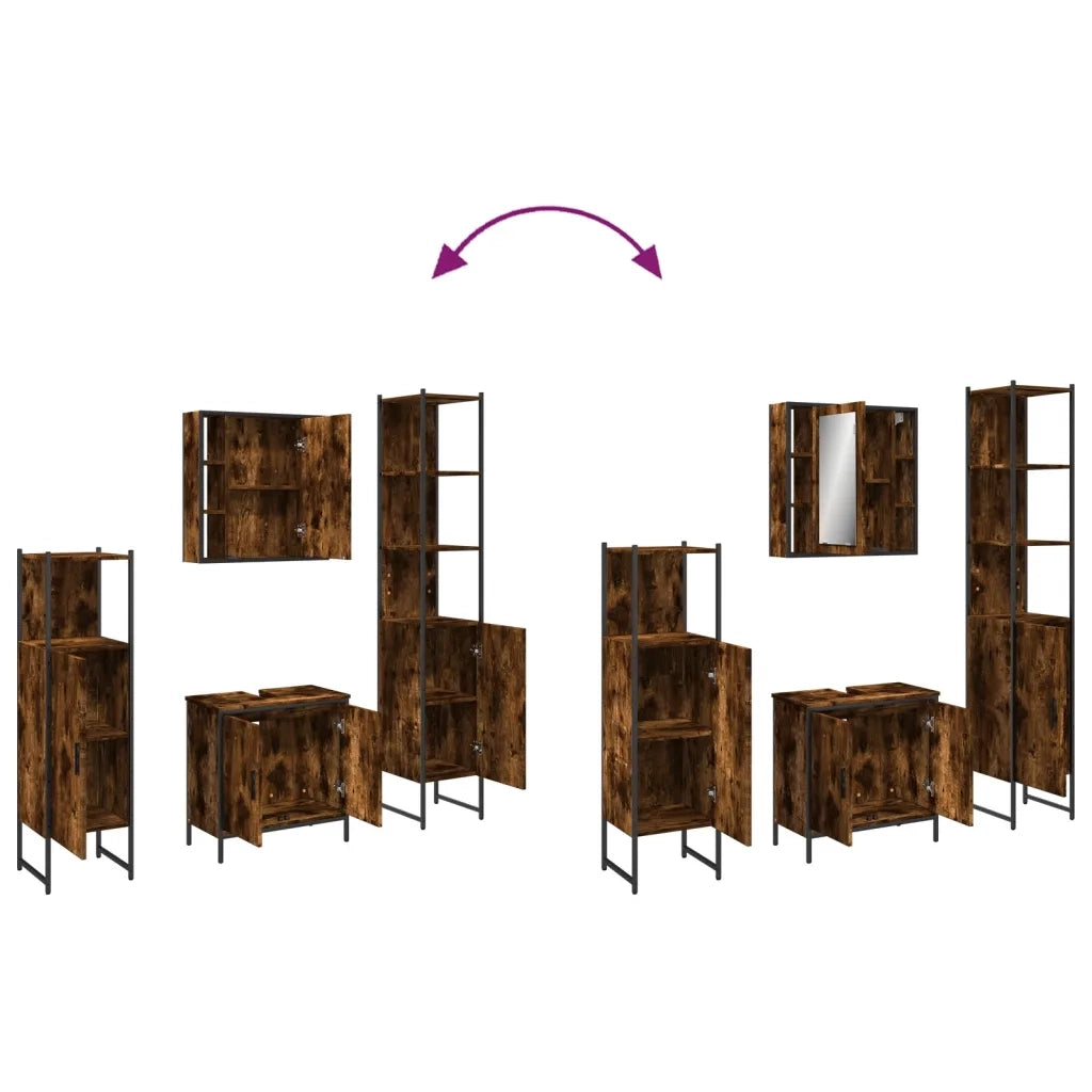 Set Mobili da Bagno 4 pz Rovere Fumo in Legno Multistrato 3214772