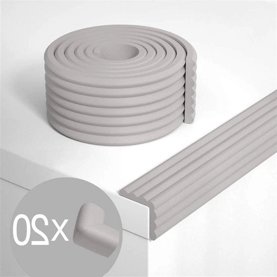 Protezione autoadesiva per bordi acqua-resistente per bambini schiuma morbida arredamento di sicurezza angolari 10m - protezione bordo + 20 Pack angolari protezione bordo grigio forma W