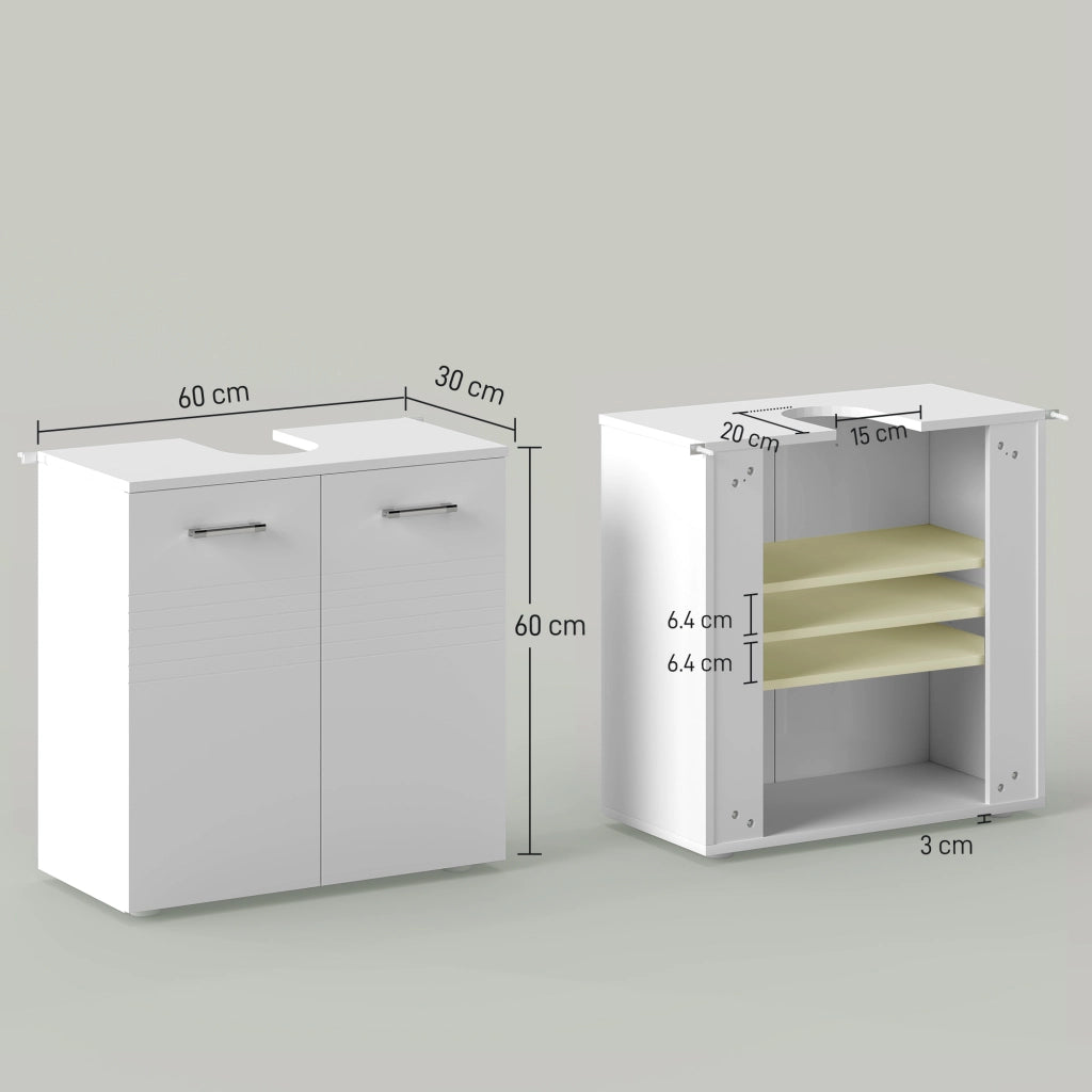 Mobile Sottolavabo Bagno 2 Ante Salvaspazio Legno Mensola Regolabile ¨C Zephmum ¨C Bianco Lucido