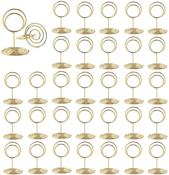 30 pezzi di sostegni per cartelle d'invito, supporti per foto, stand per cartelle, supporti per menu, supporti per foto con clip, supporti per memoria, sostegni per cartelle, per matrimoni, banchetti e feste (tonde)