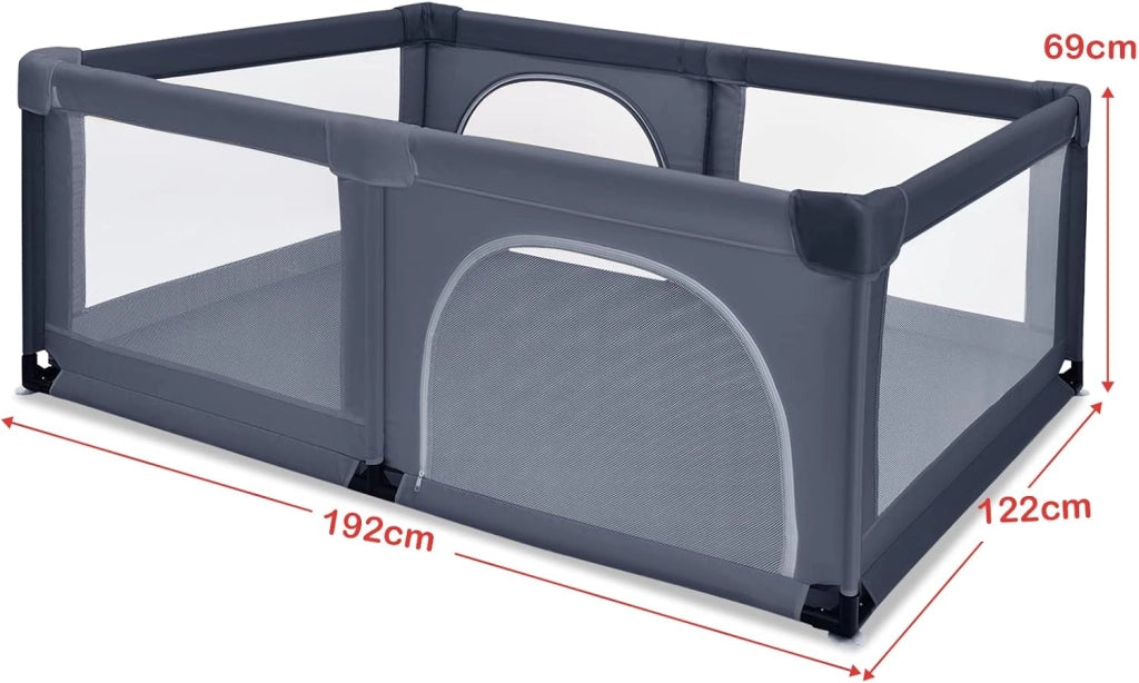 Box per Bambini, Centro Attività Portatile e Sicuro per Bambini, Box Colorato con Cancello, Recinto Extra per Interno ed Esterno con Rete Traspirante Durevole (Grigio scuro)