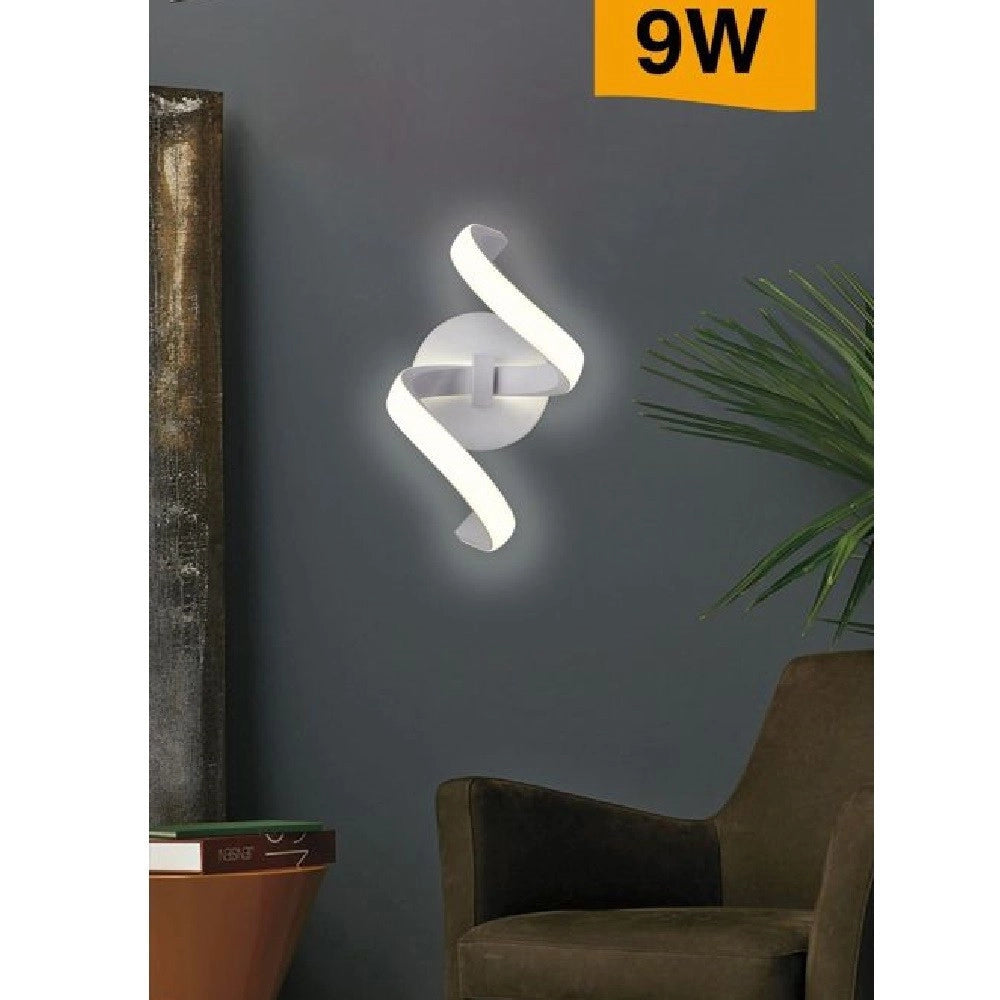 Trade Shop - Applique Led Da Muro 9 Watt Curva Spirale Luce Naturale Fredda Calda E58 Bianca - -bianco Naturale      -