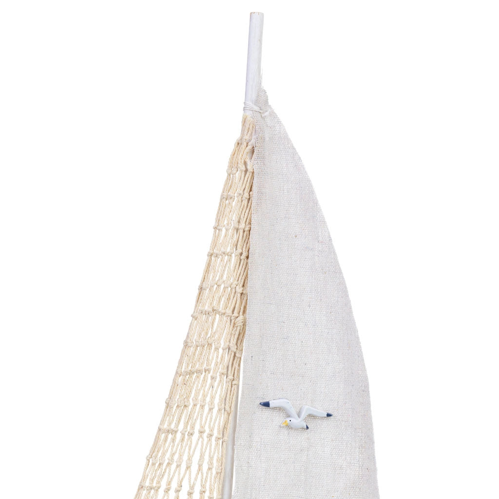 Figura decorativa a forma di barca in legno bianco, 21x5x46h cm