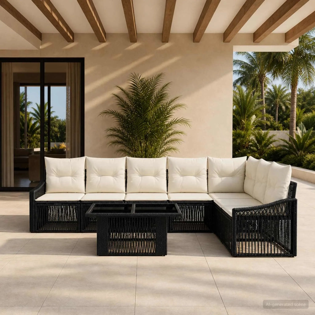 Set Divano da Giardino 8 pz Nero e Bianco Crema polyrattan 3437254
