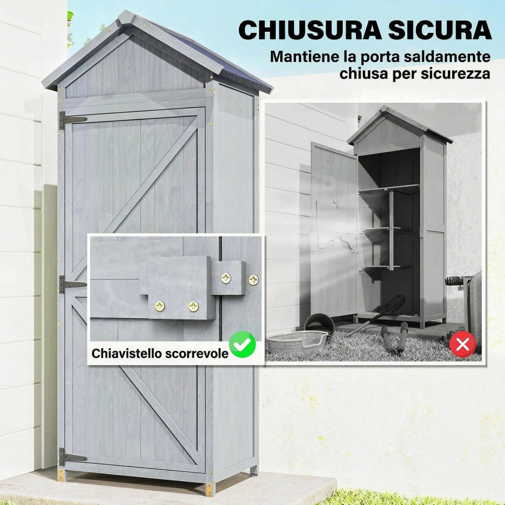 Armadio da Esterno 77x52,5x178 cm Armadio con Banco Lavoro Ribaltabile in Legno Grigio
