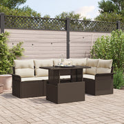 Set di divani da giardino 6 pezzi con cuscini marroni in polirattan