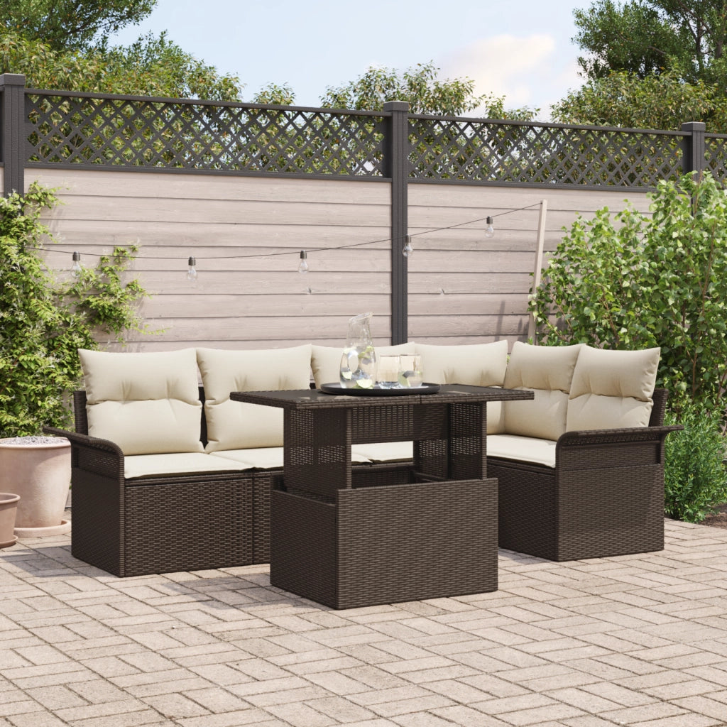 Set di divani da giardino 6 pezzi con cuscini marroni in polirattan