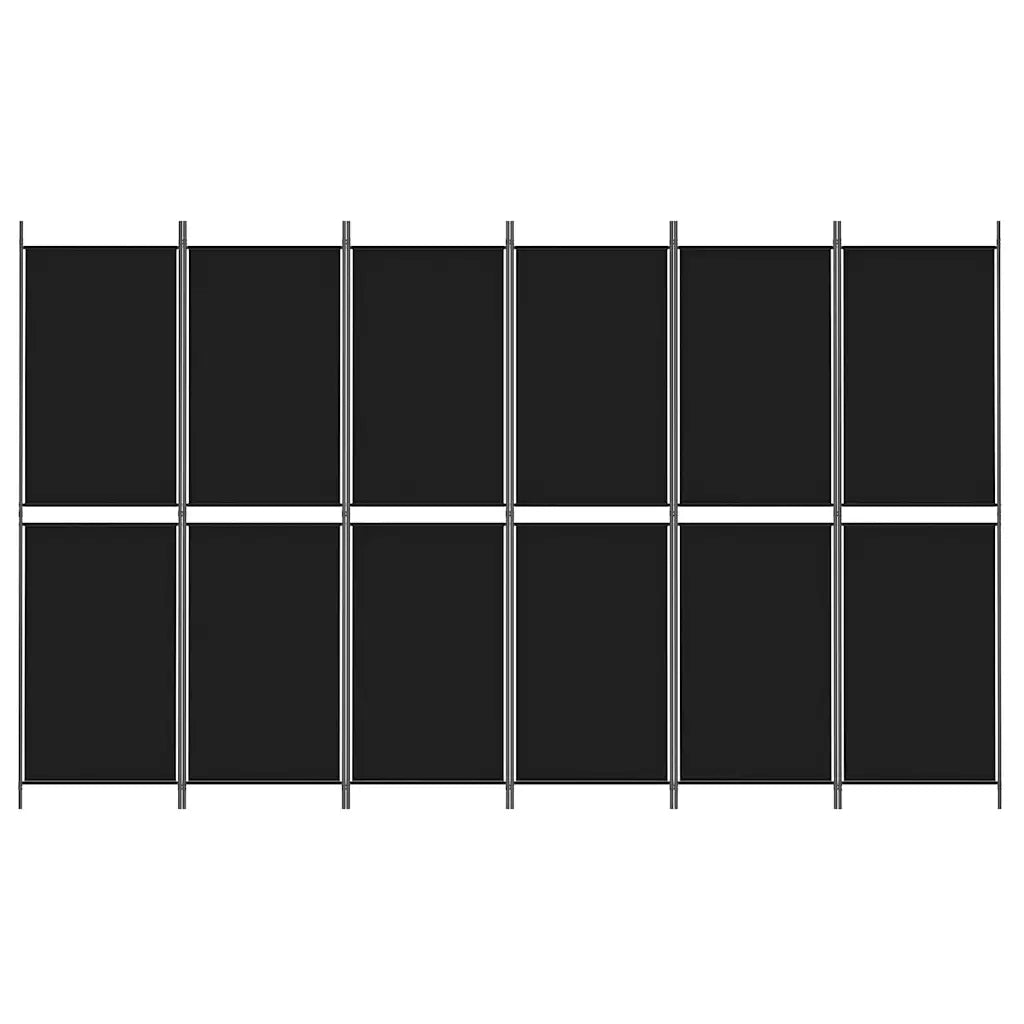 Divisorio Ambienti | Divider per stanze | Paravento a 6 Pannelli Nero 300 x 180 cm in Tessuto